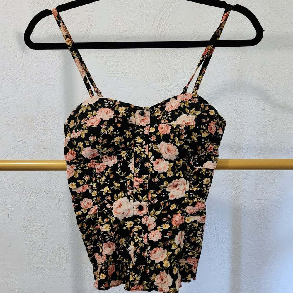 Poetry Floral Print Corset Top Black Pink